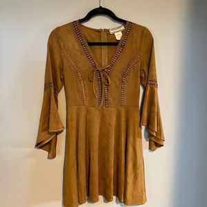 Tan Wide Sleeve Soft Dress